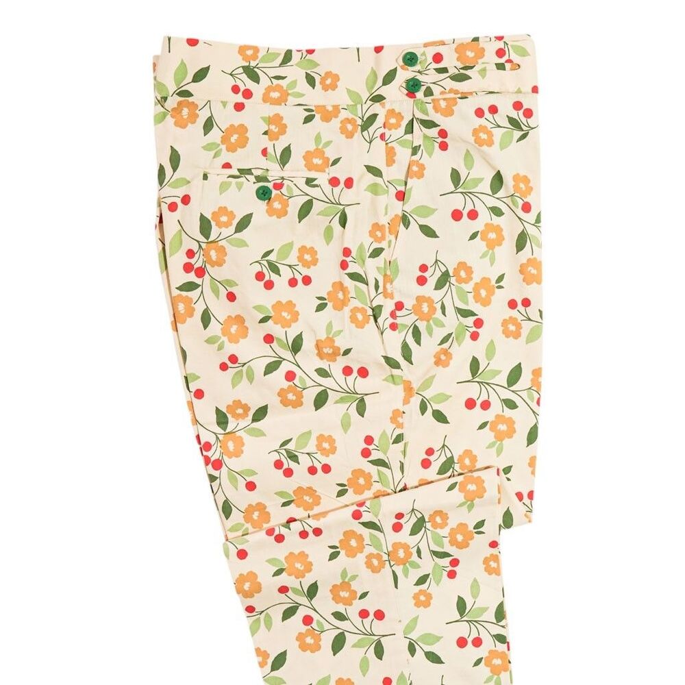 Mens Gurkha Pants 38 Beige Green Orange Floral Trousers Straight Fit Flat Front - Picture 7 of 8